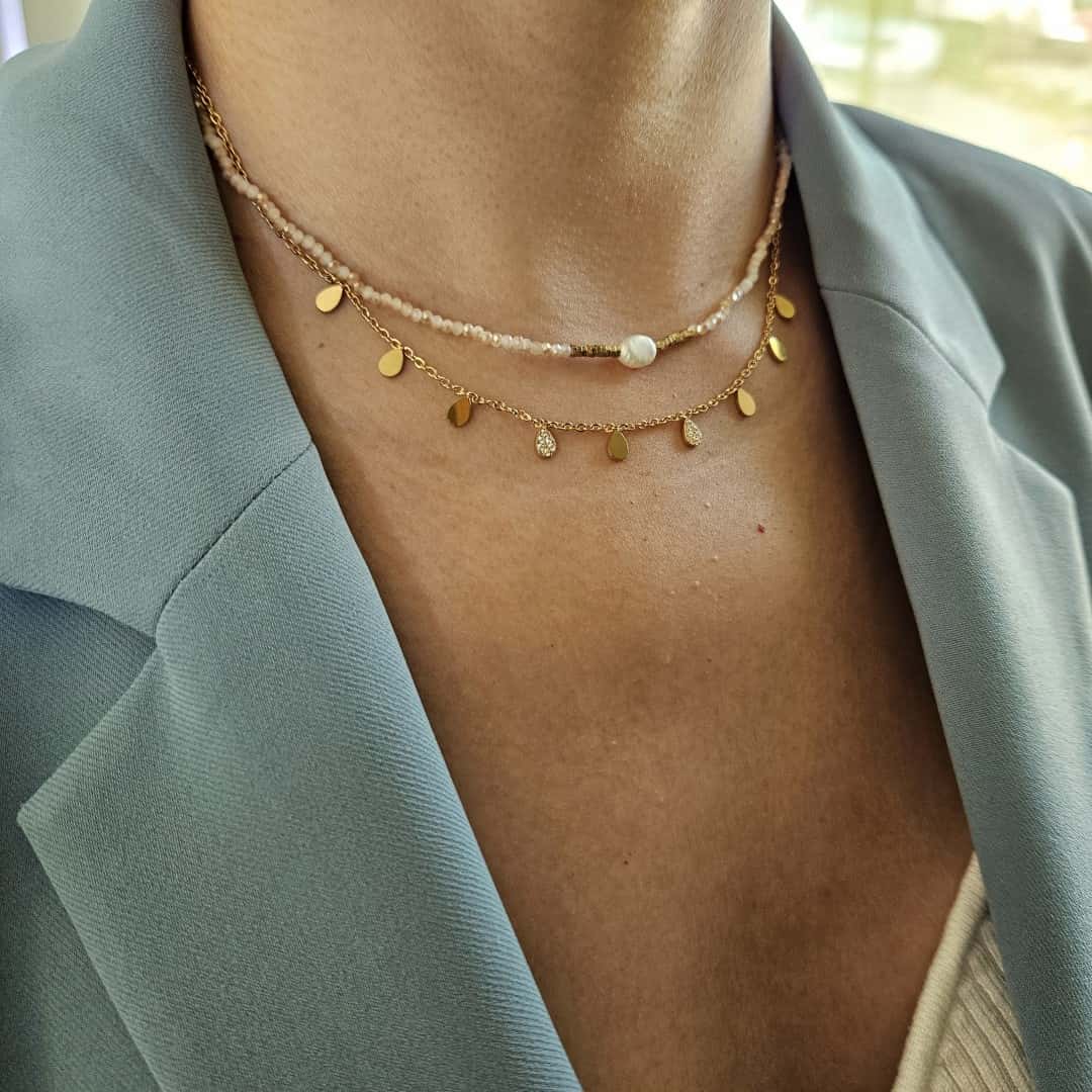Rosenquarz Perlenkette Halsketten KOOMPLIMENTS 