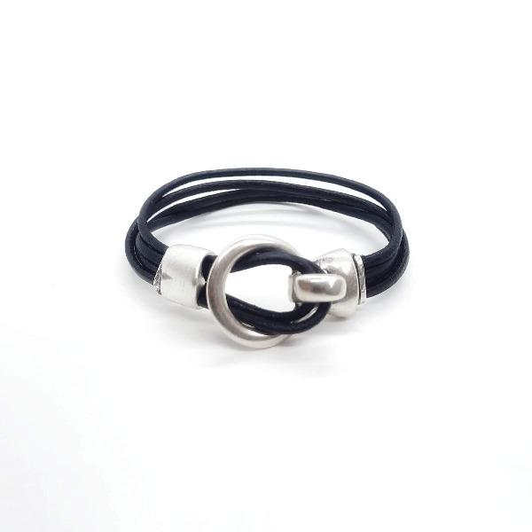 Schwarzes Leder Armband Silber - Cinturon Armband KOOMPLIMENTS