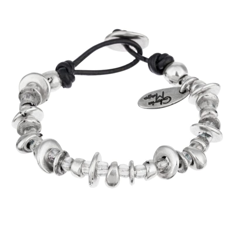 Schwarzes Lederarmband mit Scheiben und Kristallen Armband KOOMPLIMENTS