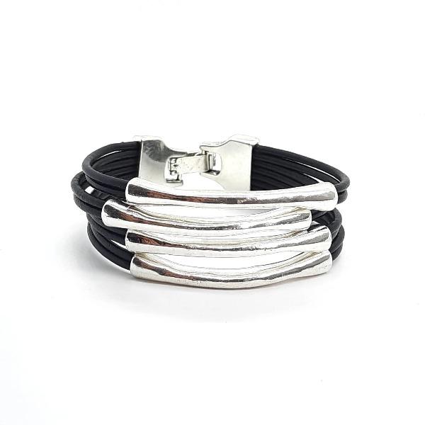 Schwarzes Wickelarmband Silber - Denia Armband KOOMPLIMENTS 17.50 cm Schwarz