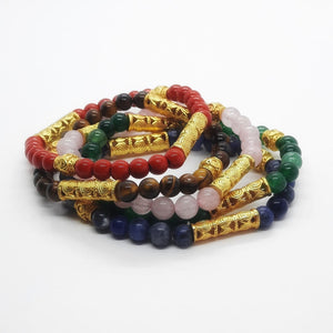 SET 5 bracelets with gold ethnic cylinder beads - Andino
