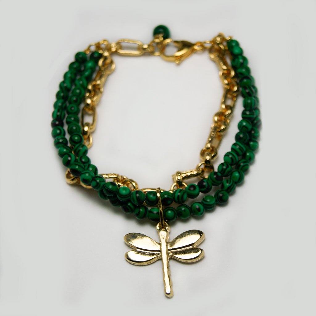 Set aus mehreren Armbändern mit natürlichem Malachit stein - Dragonfly Armband KOOMPLIMENTS