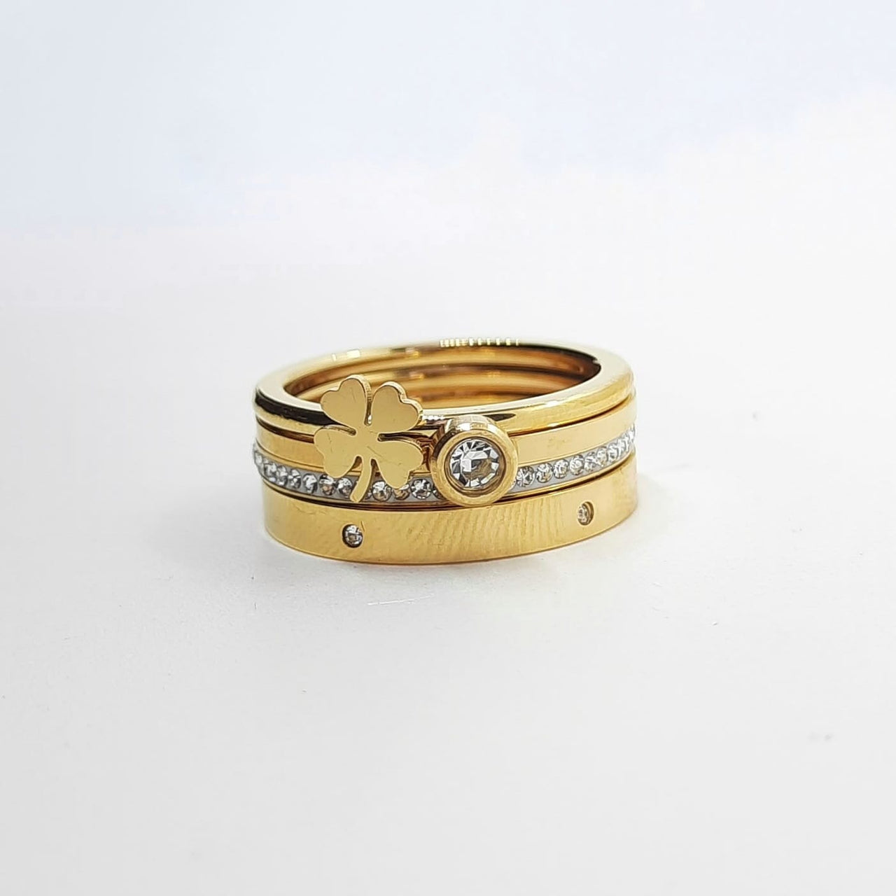 Set mit 4 Gold Ringen mit Zirkonia und Glücksklee Ringe KOOMPLIMENTS