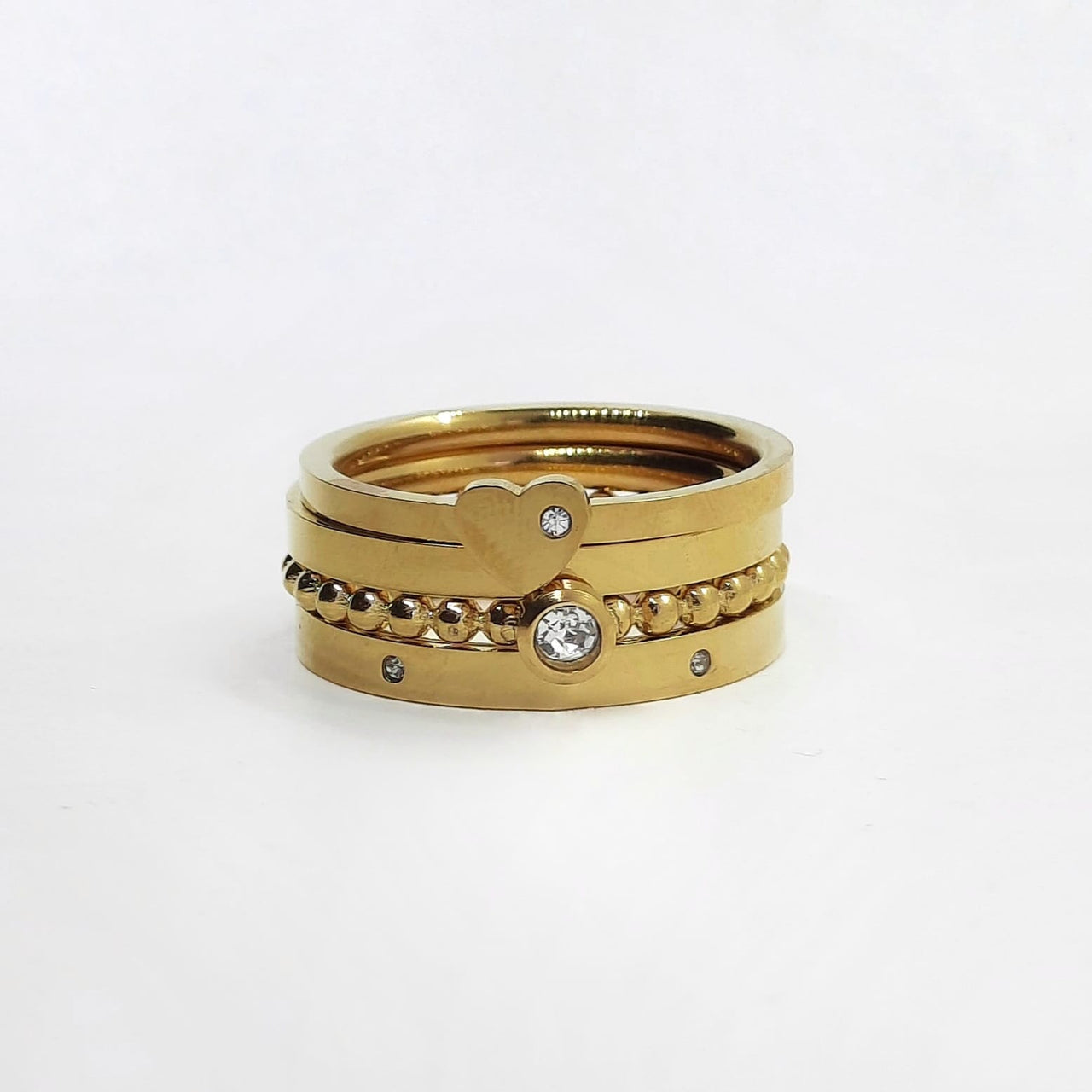 Set mit 4 Gold Ringen mit Zirkonia und Herz Ringe KOOMPLIMENTS