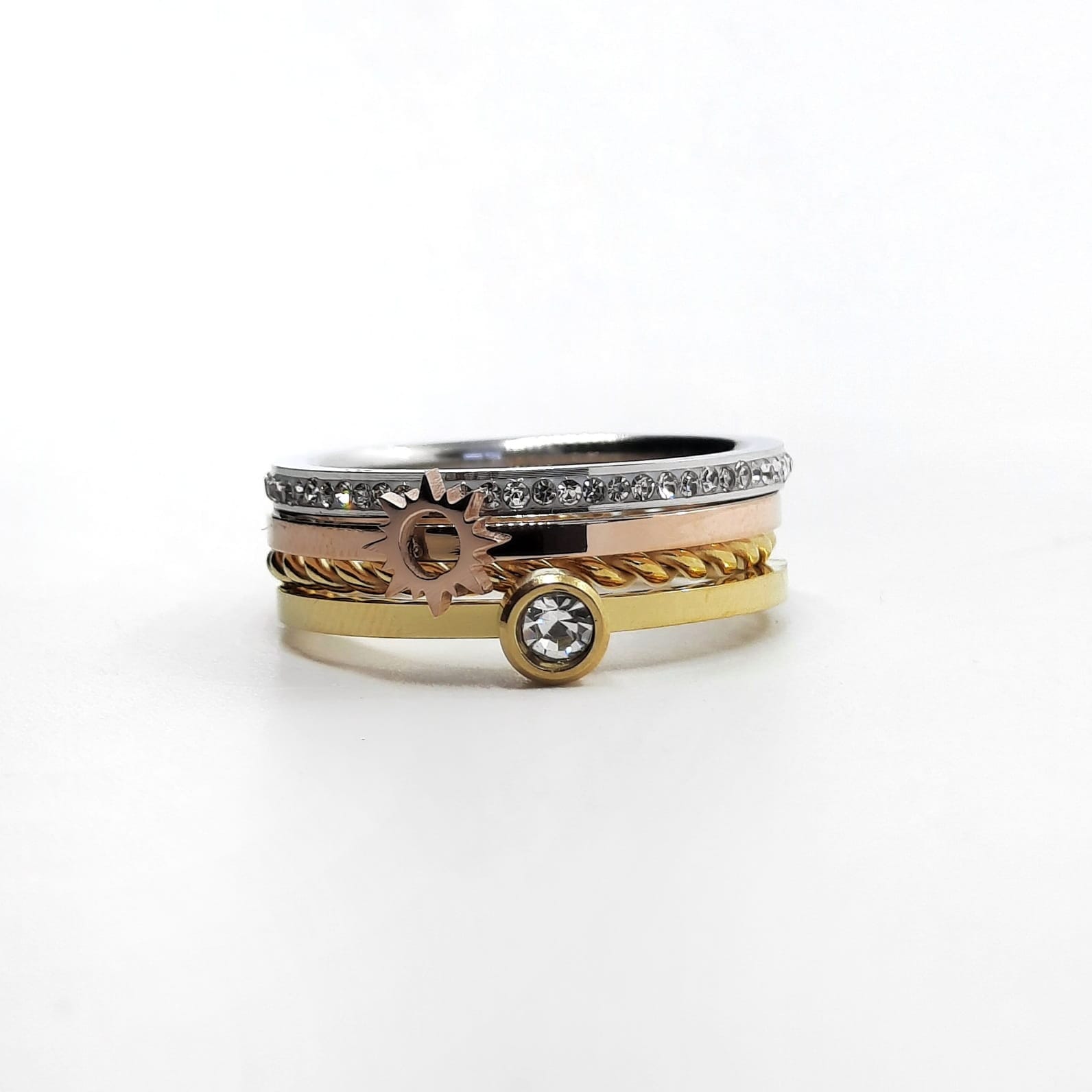 Set mit 4 Ringen mit Zirkonia und Sonne - 3 Farben Ringe KOOMPLIMENTS