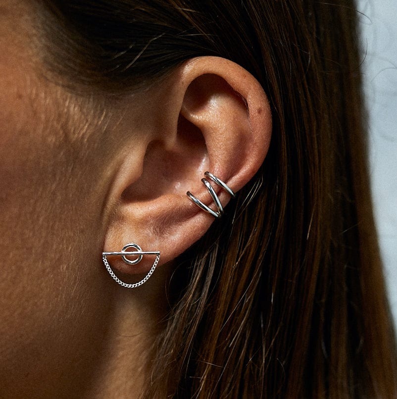 Silber Ohrring mit Kreis und Kette - OBAJU Ohrstecker KOOMPLIMENTS