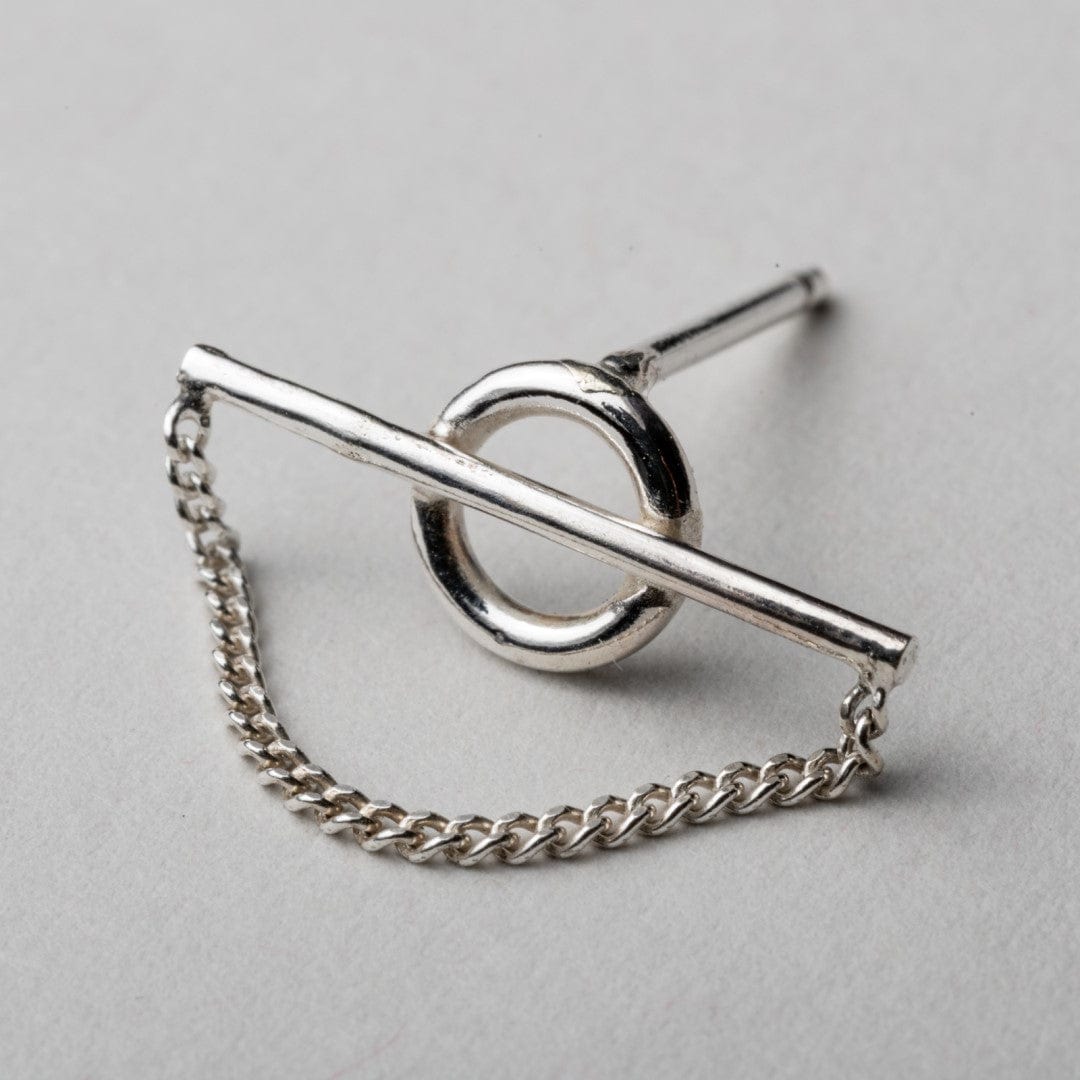 Silber Ohrring mit Kreis und Kette - OBAJU Ohrstecker KOOMPLIMENTS