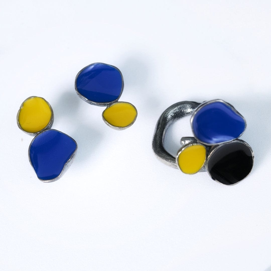 Silber Ohrstecker mit blauen gelben Farben - COLORAMA Ohrstecker KOOMPLIMENTS