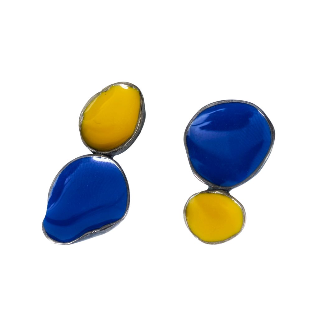 Silber Ohrstecker mit blauen gelben Farben - COLORAMA Ohrstecker KOOMPLIMENTS 
