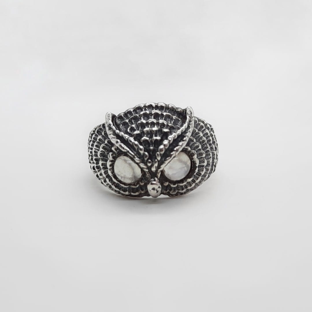 Silber Ring mit Eulenkopf und Mondstein - Eule Ringe KOOMPLIMENTS