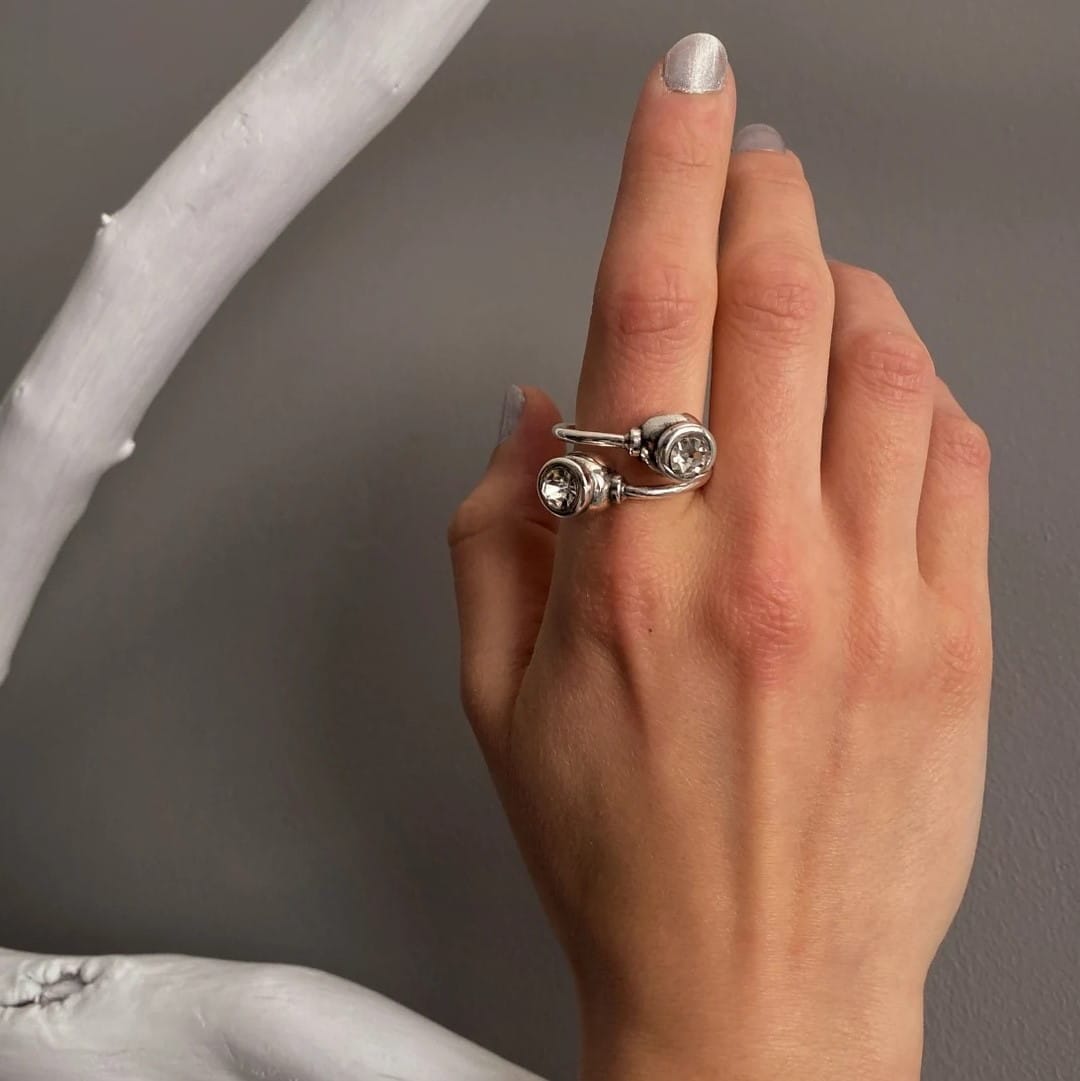 Silber Ring Swarovski Doppel Kugel Ringe KOOMPLIMENTS