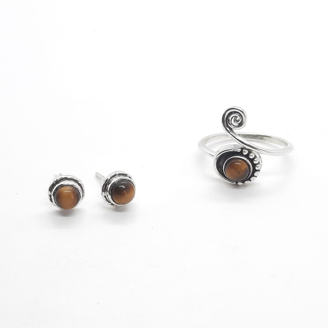 Silberring mit Spirale und Tigerauge-Stein - Tiger Eye Ringe KOOMPLIMENTS
