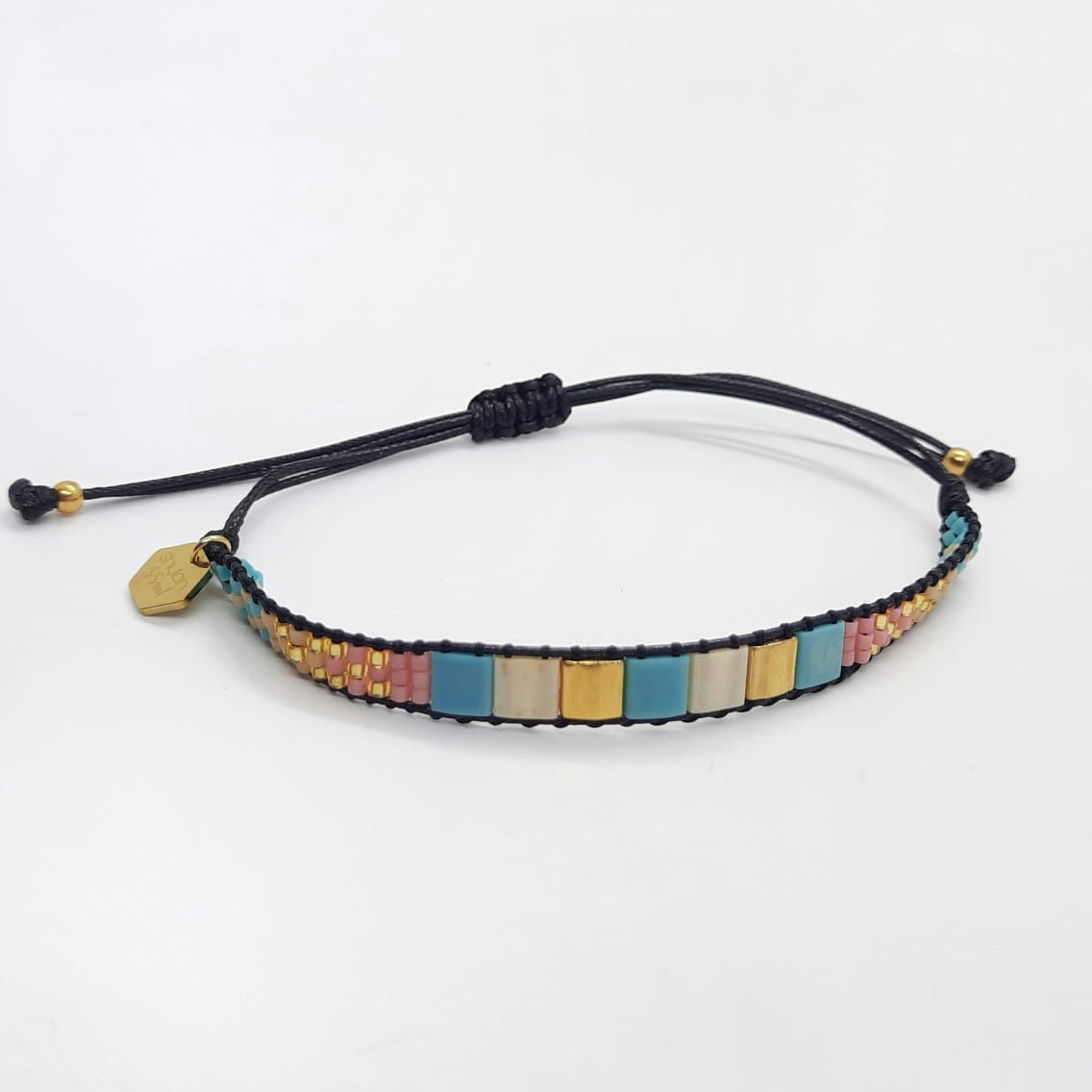 Strand-Armband mit bunten Perlen - TILA Armband KOOMPLIMENTS bis 20 cm Rosa / Türkis 