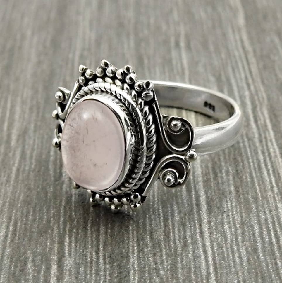 Vintage Rosenquarz Ring aus Silber - ROSENQUARZ Ringe KOOMPLIMENTS