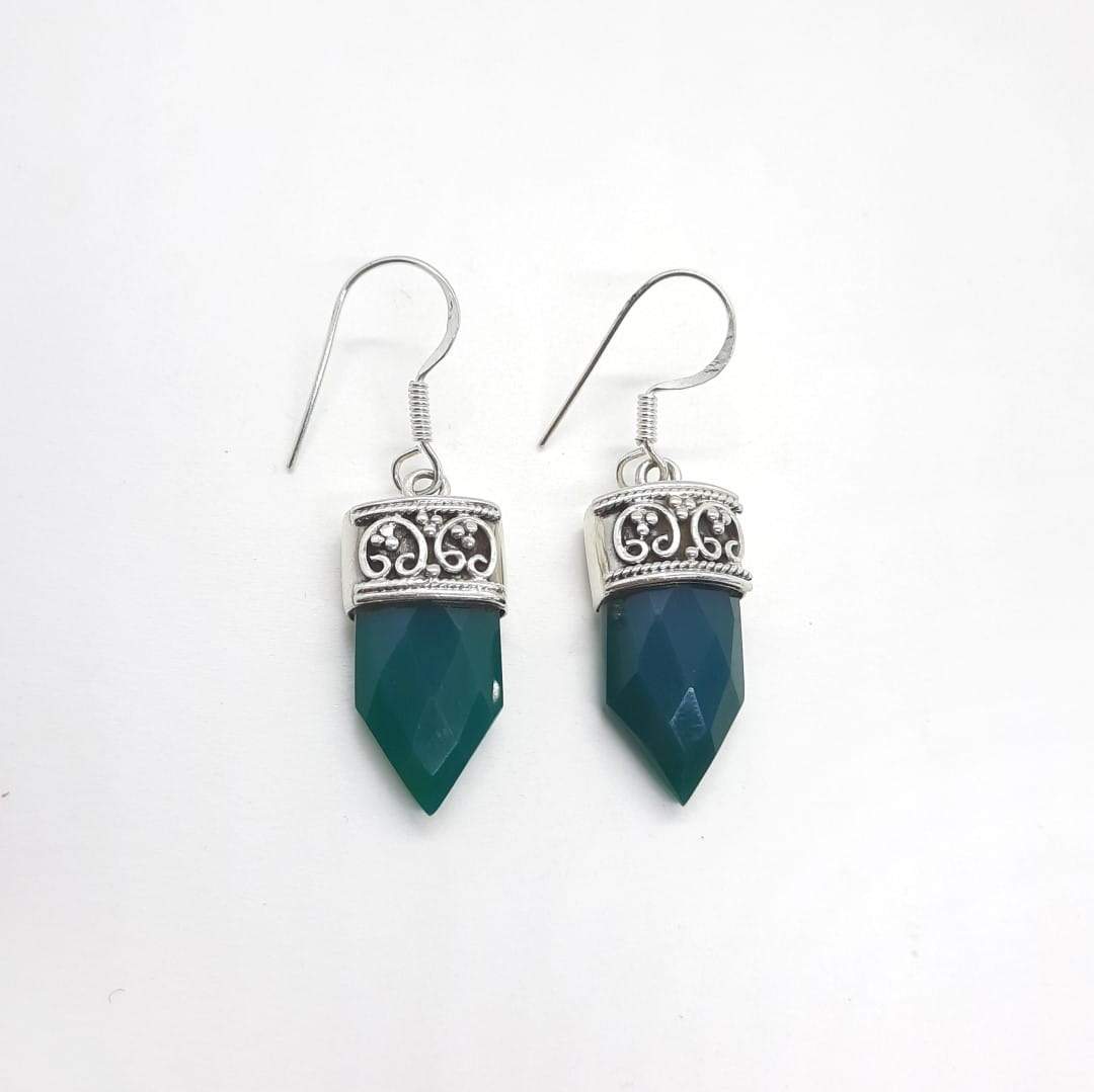 Vintage Silber Ohrringe mit grünem Stein - Green Onyx Ohrringe KOOMPLIMENTS